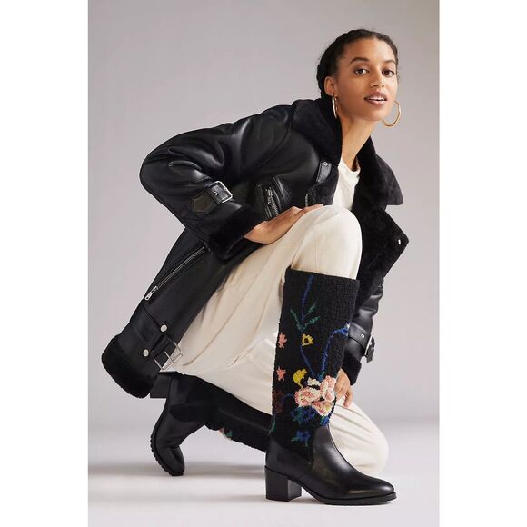 New Anthropologie Emily Isabella Wool Floral Boots Size 8